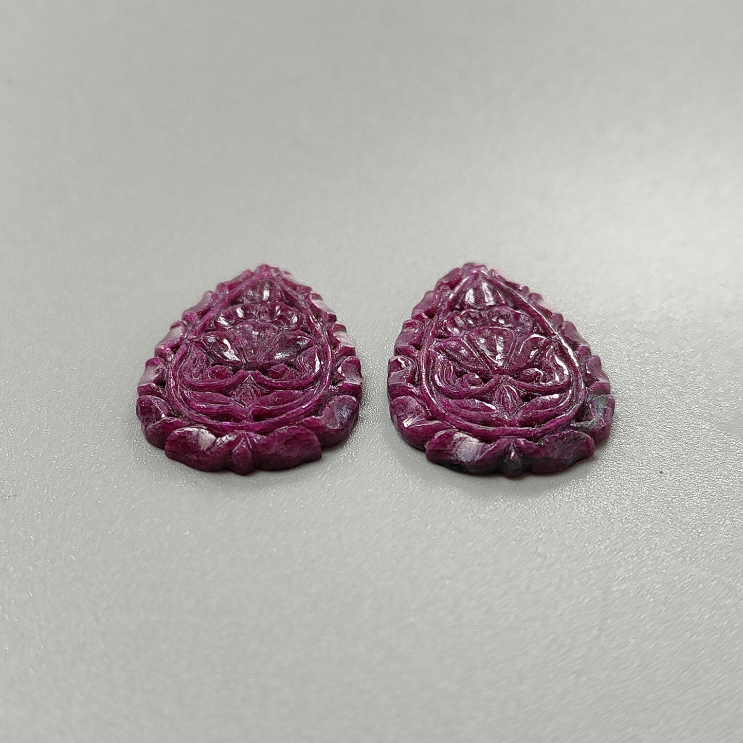 Ruby Gemstone Carving : 61.70cts Natural Untreated Unheated Red Ruby Hand Carved Pear Shape 38*23mm Pair For Jewelry