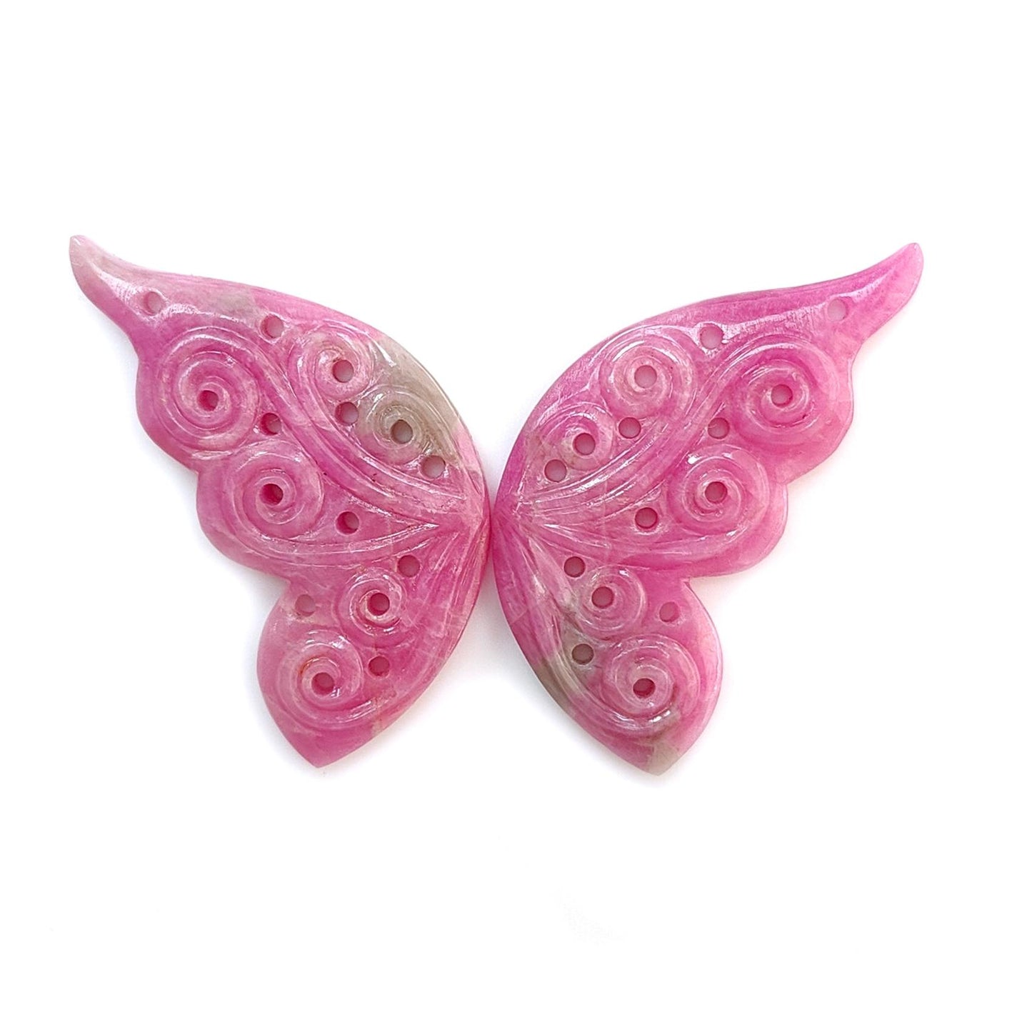 Zoisite Ruby Gemstone Carving: 48.60cts Natural Untreated Pink Ruby Hand Carved Butterfly 38*18mm Pair For Jewelry July Birthstone