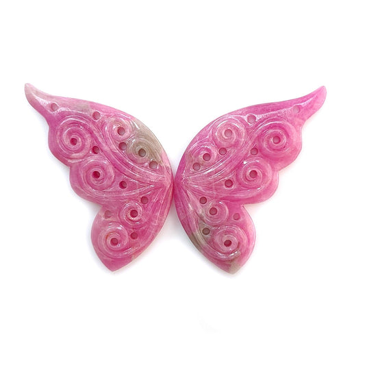 Zoisite Ruby Gemstone Carving: 48.60cts Natural Untreated Pink Ruby Hand Carved Butterfly 38*18mm Pair For Jewelry July Birthstone