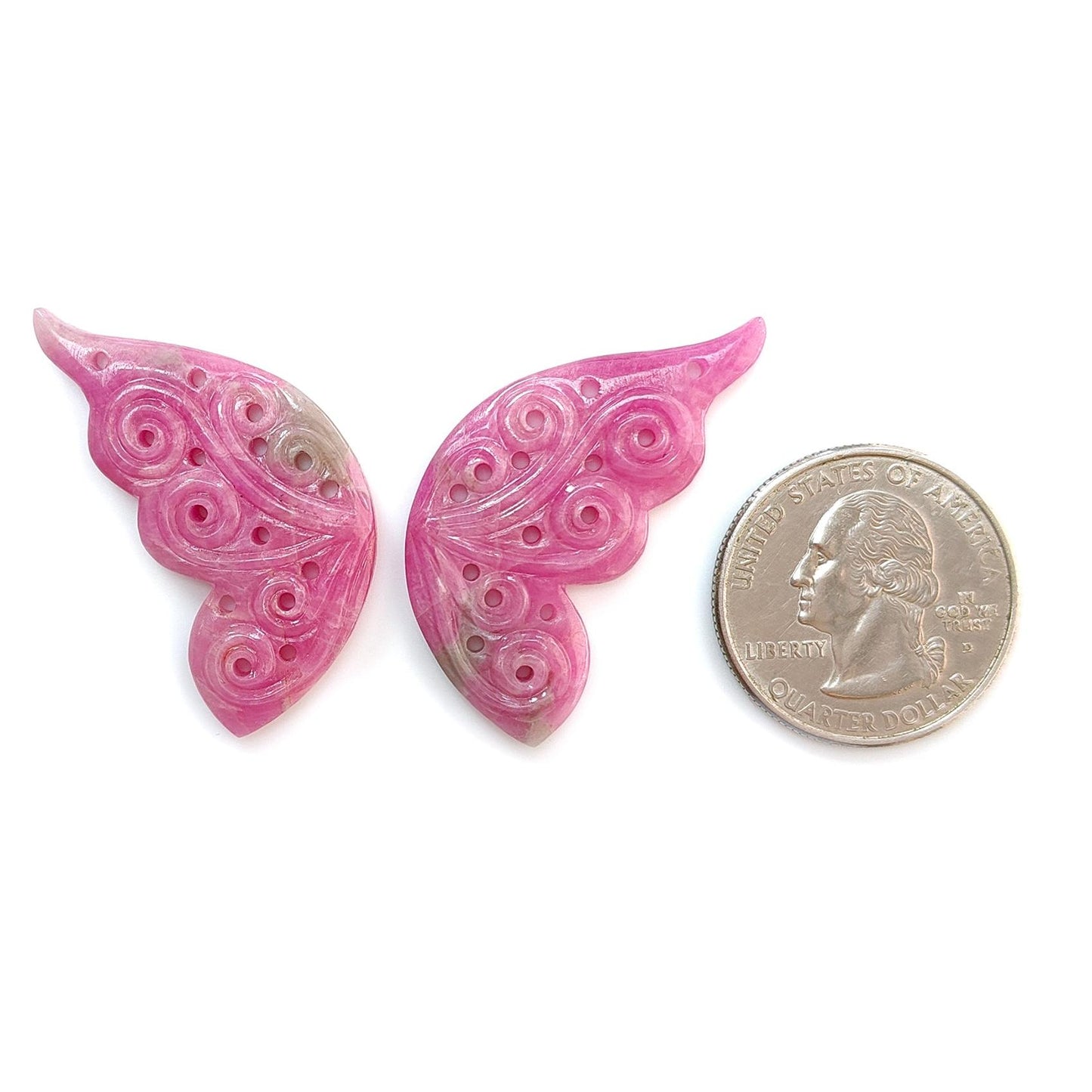 Zoisite Ruby Gemstone Carving: 48.60cts Natural Untreated Pink Ruby Hand Carved Butterfly 38*18mm Pair For Jewelry July Birthstone