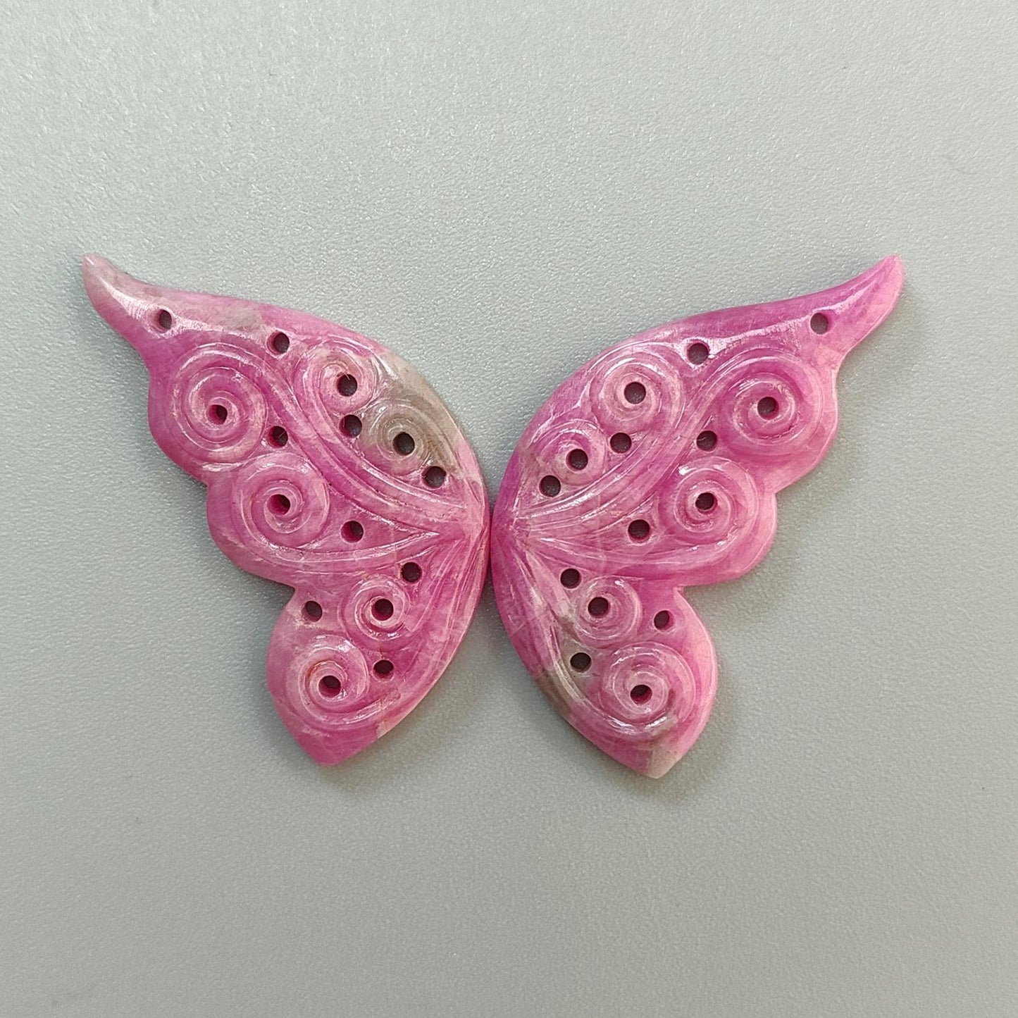 Zoisite Ruby Gemstone Carving: 48.60cts Natural Untreated Pink Ruby Hand Carved Butterfly 38*18mm Pair For Jewelry July Birthstone