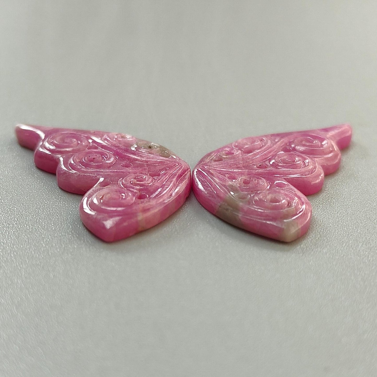 Zoisite Ruby Gemstone Carving: 48.60cts Natural Untreated Pink Ruby Hand Carved Butterfly 38*18mm Pair For Jewelry July Birthstone