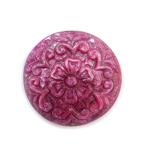 Ruby Gemstone Carving: 54.00cts Natural Untreated Unheated Red Ruby Hand Carved Round Shape 31.5mm 1pc For Jewelry July Birthstone