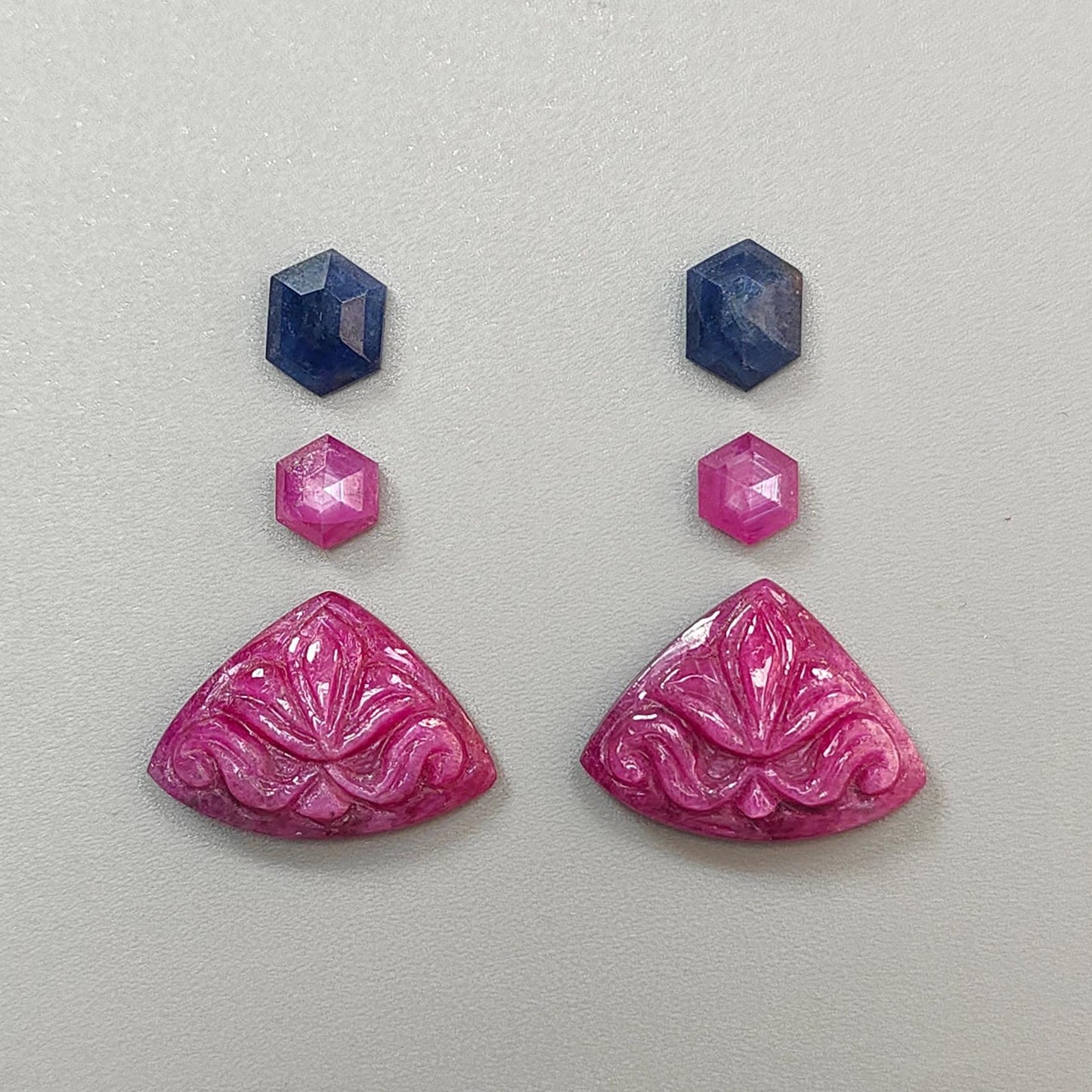 Ruby Gemstone Carving: 26.70cts Natural Untreated Red Ruby, Blue Sapphire Hand Carved Fancy Shape 7*6mm - 21*15mm 6pcs Set July Birthstone