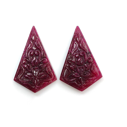 Ruby Gemstone Carving : 68.80cts Natural Untreated Unheated Red Ruby Hand Carved Pear Shape 42*26.5mm Pair