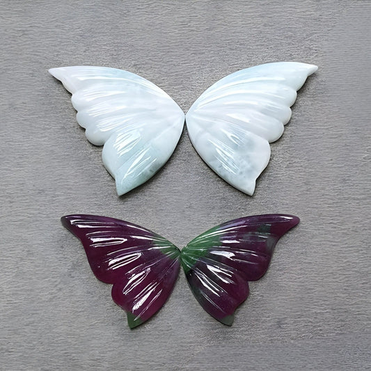 red ruby, larimar butterfly carving