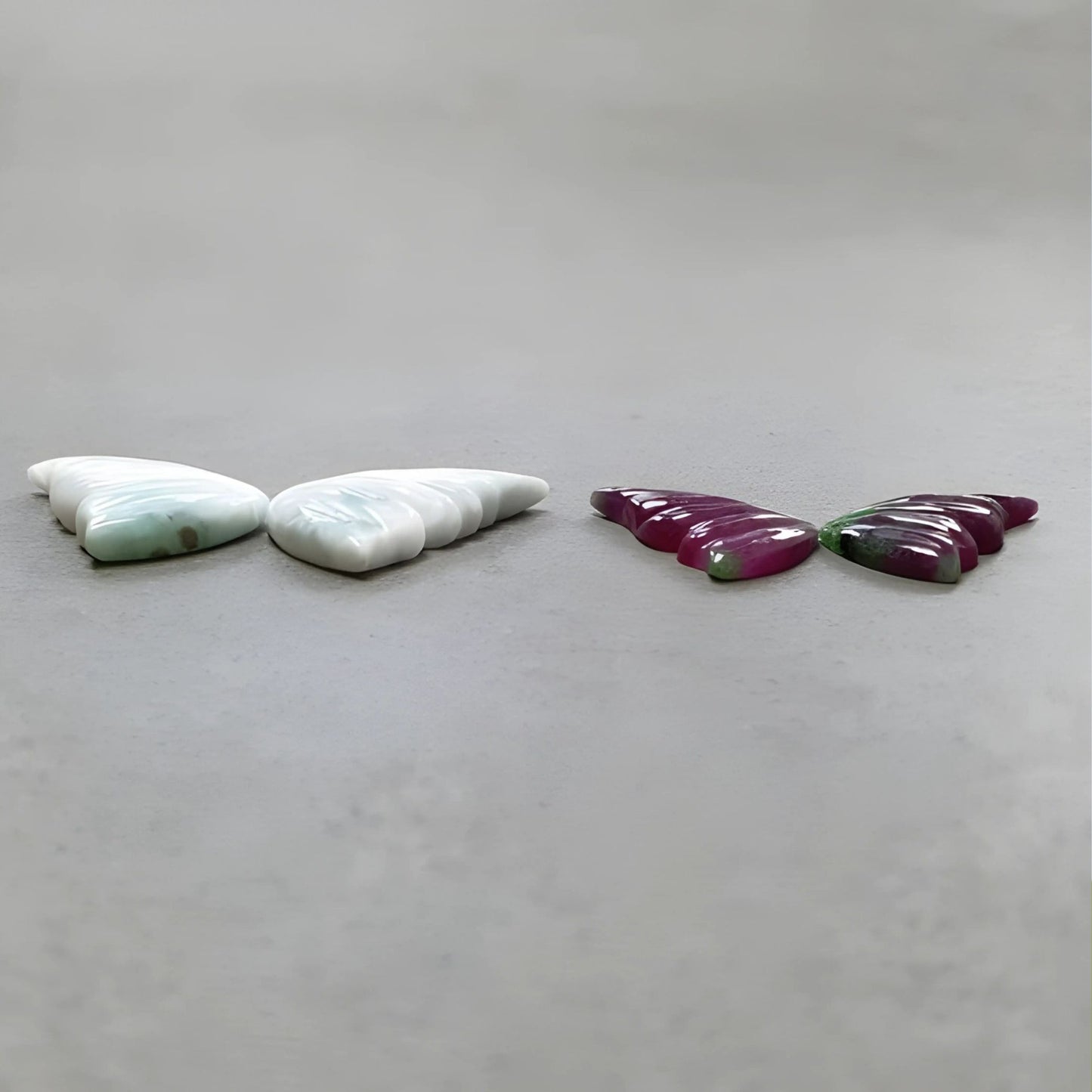 55.70cts Red Ruby, Larimar Carving Natural Untreated gemstone Butterfly Shape 4pcs Set for Jewelry