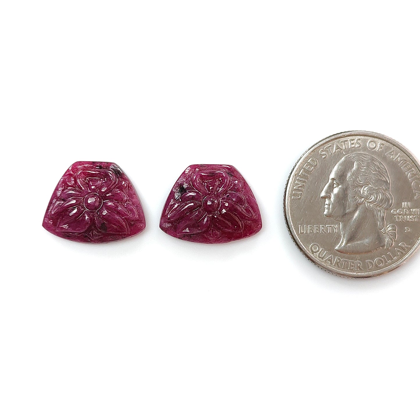 Ruby Gemstone Carving : 19.20cts Natural Untreated Unheated Red Ruby Hand Carved Uneven Shape  13mm-17mm Pair