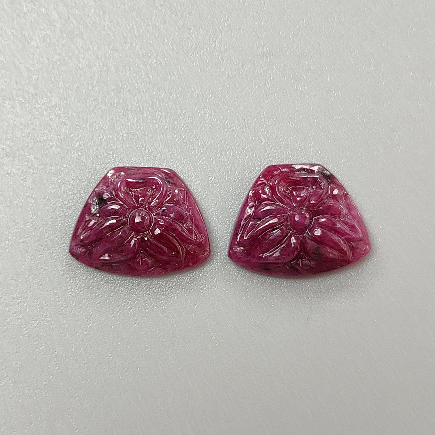 Ruby Gemstone Carving : 19.20cts Natural Untreated Unheated Red Ruby Hand Carved Uneven Shape  13mm-17mm Pair