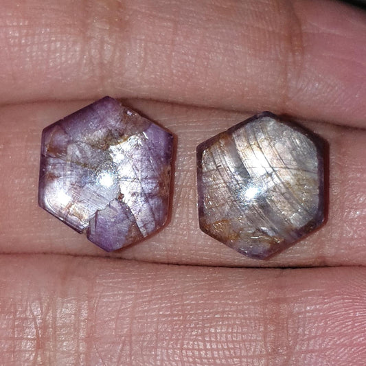 Fire Ruby Trapiche Hexagon Cabochon Gemstone : 19.30cts Natural Unheated Fire Ruby Trapiche Hexagon Cabochon 15*13mm -14*13mm 2pc For Jewelry