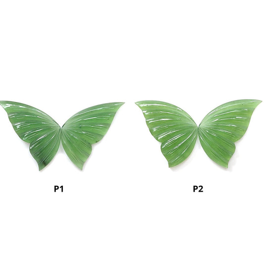 Antigorite Serpentine Gemstone Carving: Natural Untreated Unheated Serpentine Hand Carved Butterfly Pair for Jewelry