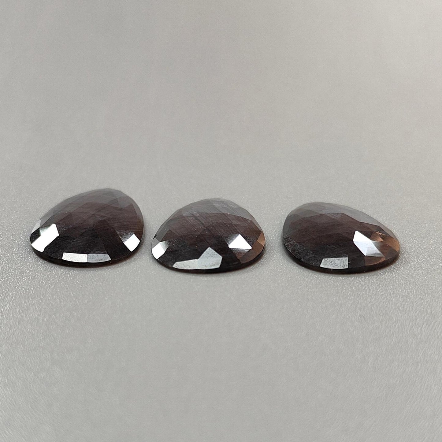 Silver Gray Sapphire Gemstone Rose Cut Slices: 47.80cts Natural Untreated Unheated Sapphire Pear Shape 28*17mm 3pcs Set for Jewelry