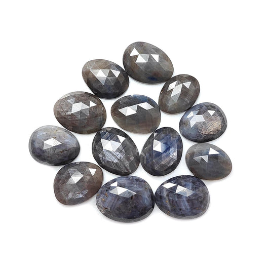 Silver Gray Sapphire Gemstone Rose Cut Slices: 90.70cts Natural Untreated Unheated Sapphire Fancy Shape Faceted 13.5*10 - 16.5*13 13pcs Lot