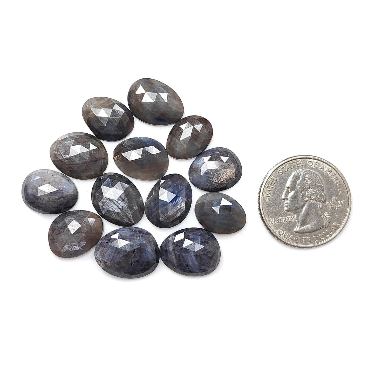 Silver Gray Sapphire Gemstone Rose Cut Slices: 90.70cts Natural Untreated Unheated Sapphire Fancy Shape Faceted 13.5*10 - 16.5*13 13pcs Lot