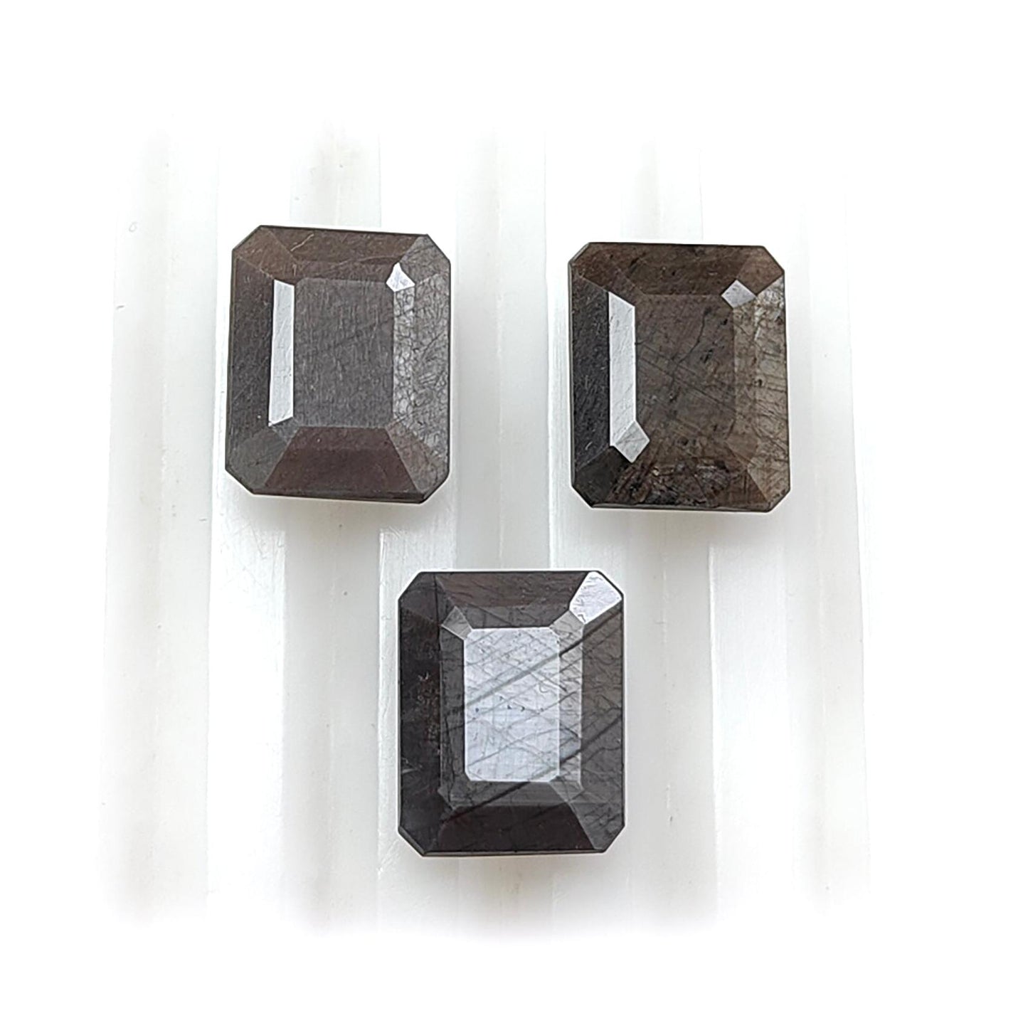Golden Brown & Silver Gray Sapphire Faceted Cut: Natural Untreated Unheated Sapphire Gemstone Oval, Rectangle Shape 2pcs, 3pcs, 4pcs Set