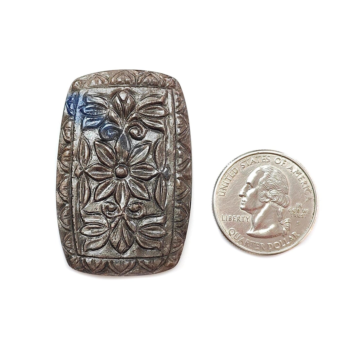 Silver Gray Sapphire Gemstone Carving: 91.10cts Natural Untreated Sapphire Hand Carved Cushion Shape 47*31mm 1pc for Jewelry