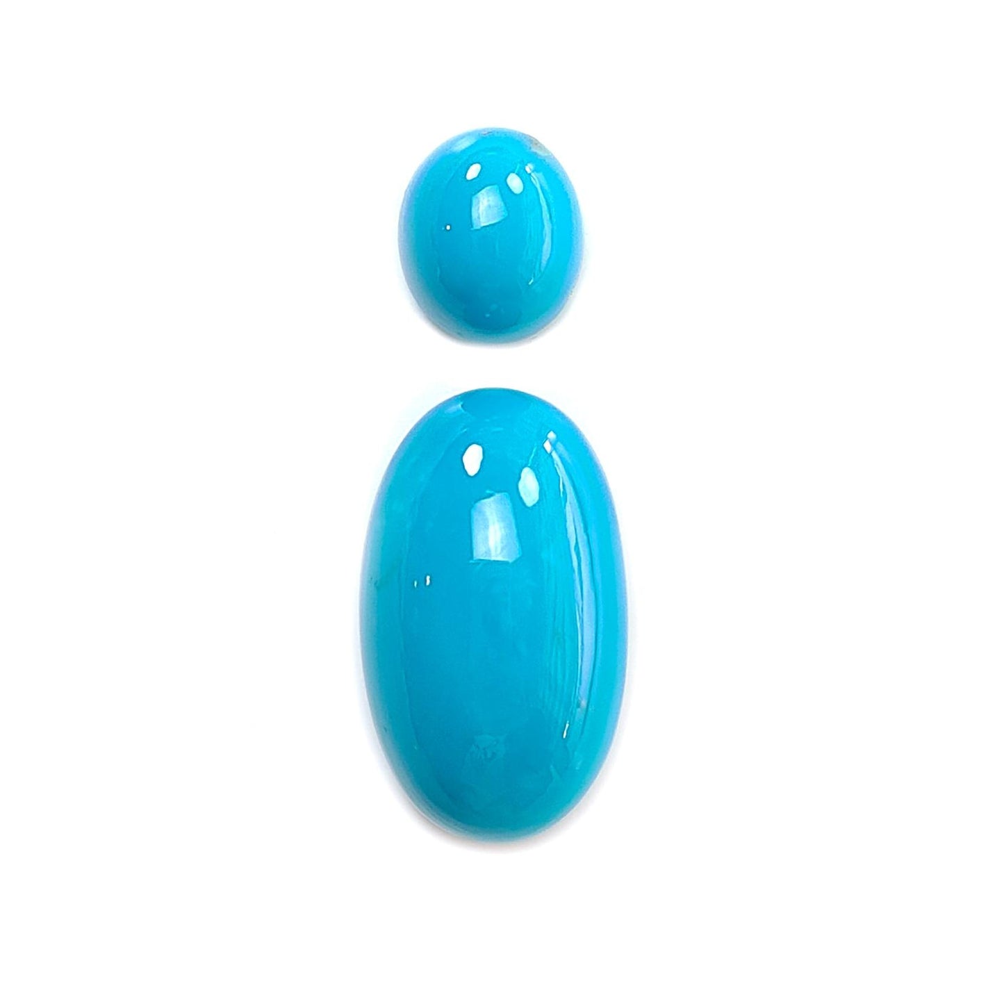 Blue Turquoise Gemstone Cabochon: Natural Untreated Sleeping Beauty Turquoise Oval, Round Shape 2pcs Set December Birthstone