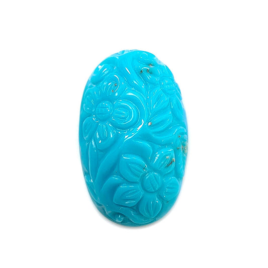 Blue Turquoise Gemstone Carving: 30.00cts Natural Turquoise Hand Carved Oval Shape Cabochon 30*18mm 1pc for Jewelry December Birthstone-Saksham Gems