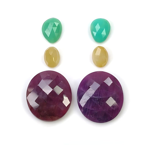 ruby, multi sapphire oval, round rose cut