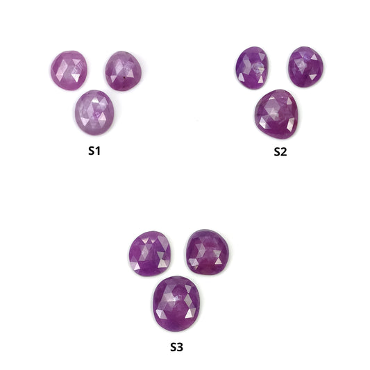 SAPPHIRE Gemstone Rose Cut : Natural Untreated Unheated Raspberry Sheen Purple Pink Sapphire Uneven Shape 3pcs