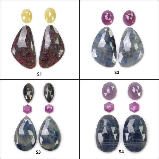 MULTI SAPPHIRE Gemstone Rose Cut : Natural Untreated Unheated Sapphire Bi-Color Pear And Uneven Shape 4pcs & 6pcs