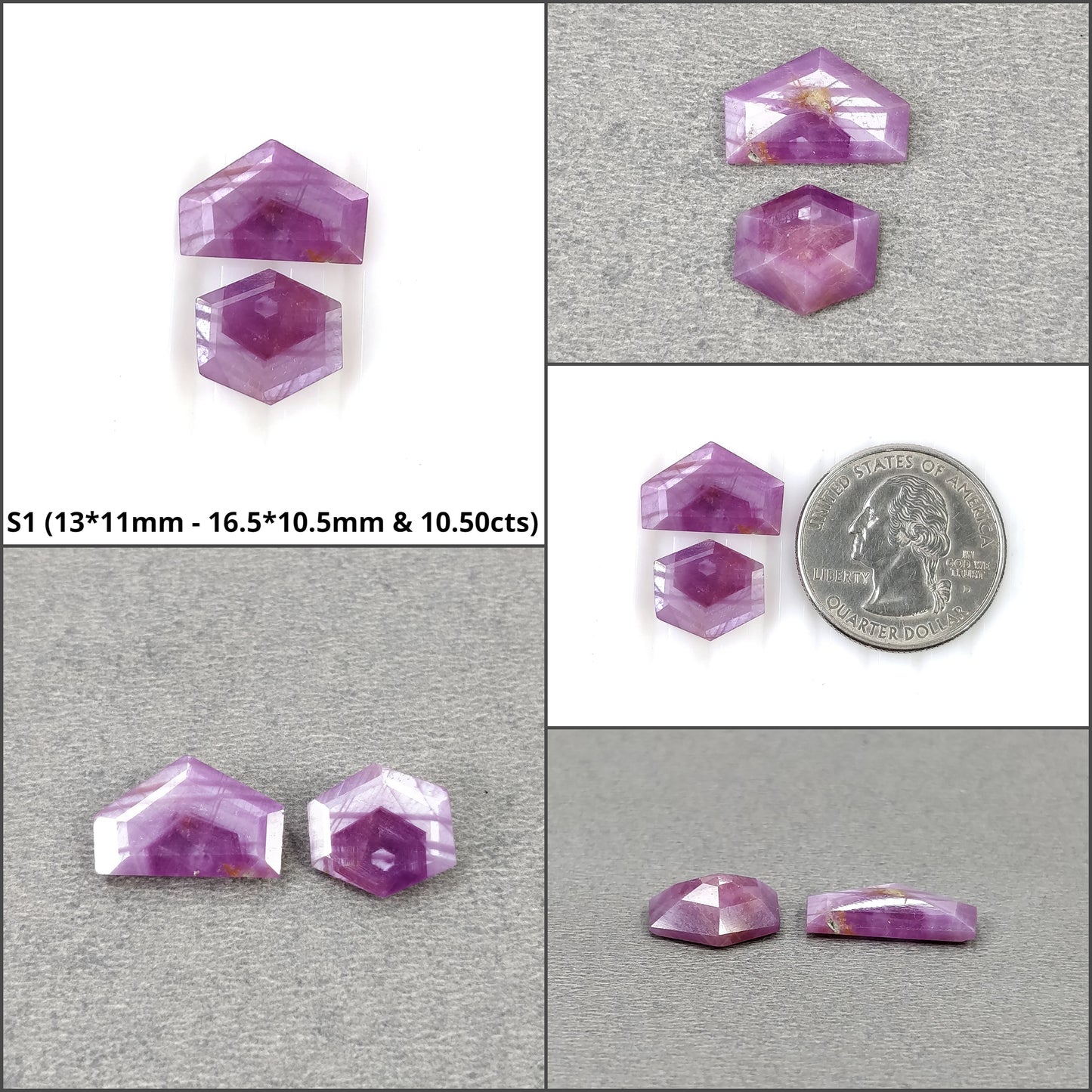 Sapphire Gemstone Normal Cut : Natural Untreated Unheated Raspberry Pink Sheen Sapphire Hexagon Shape 2pcs & 3pcs Sets