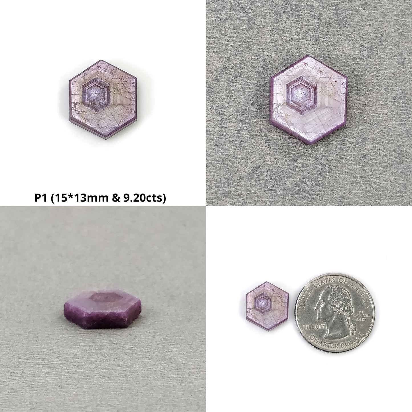Sapphire Gemstone Flat Slices : Natural Untreated Rosemary Pink Sapphire Hexagon Shape