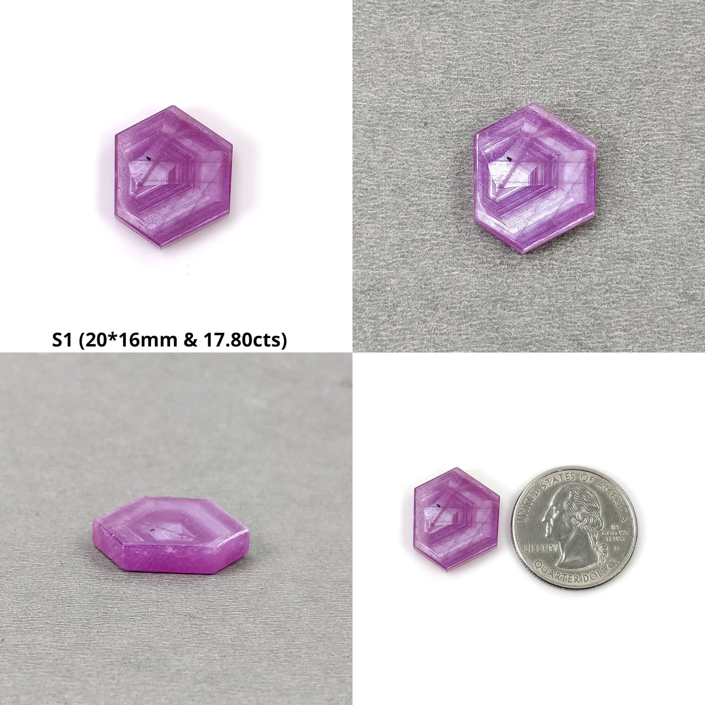 Sapphire Gemstone Flat Slices : Natural Untreated Rosemary Pink Sapphire Hexagon Shape Sets