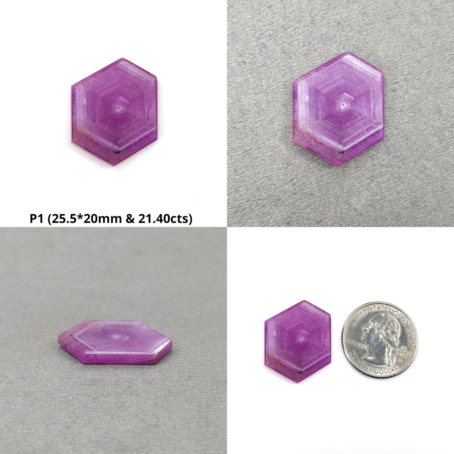 Sapphire Gemstone Flat Slices : Natural Untreated Rosemary Pink Sapphire Hexagon Shape