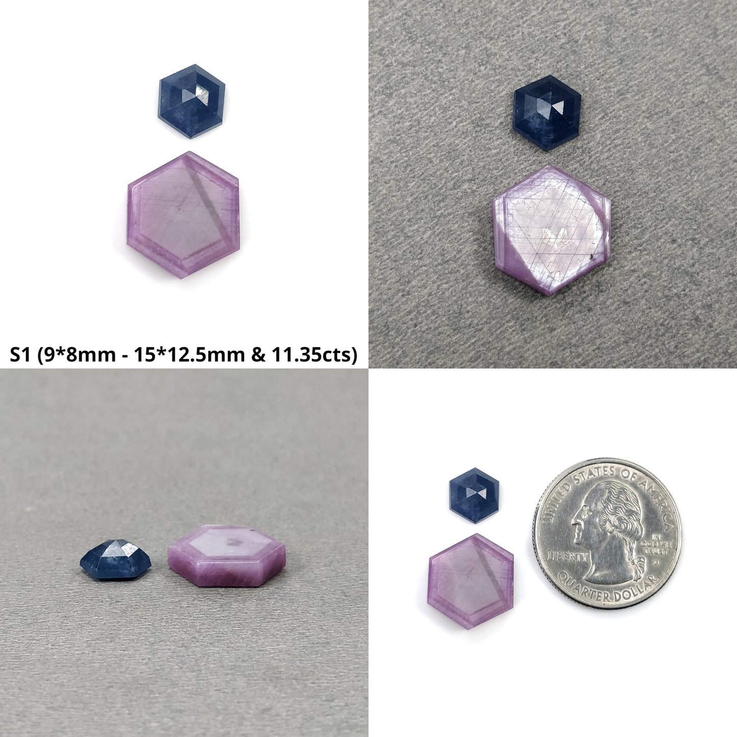 Sapphire Gemstone Flat Slices : Natural Untreated Rosemary Pink And Blue Sapphire Hexagon Shape Sets