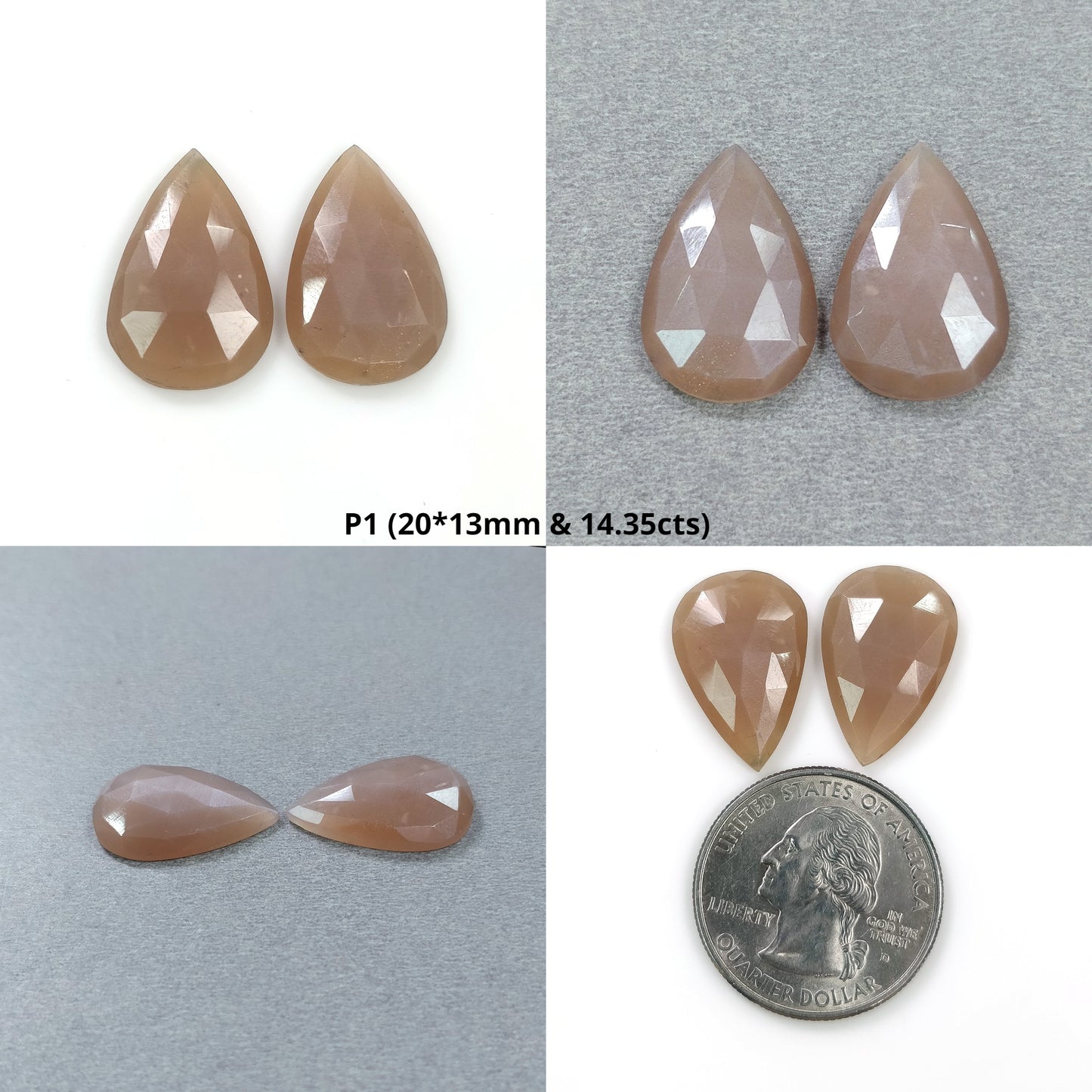 PEACH And BROWN MOONSTONE Gemstone Rose Cut : Natural Untreated Unheated Moonstone Pear Shape Pair