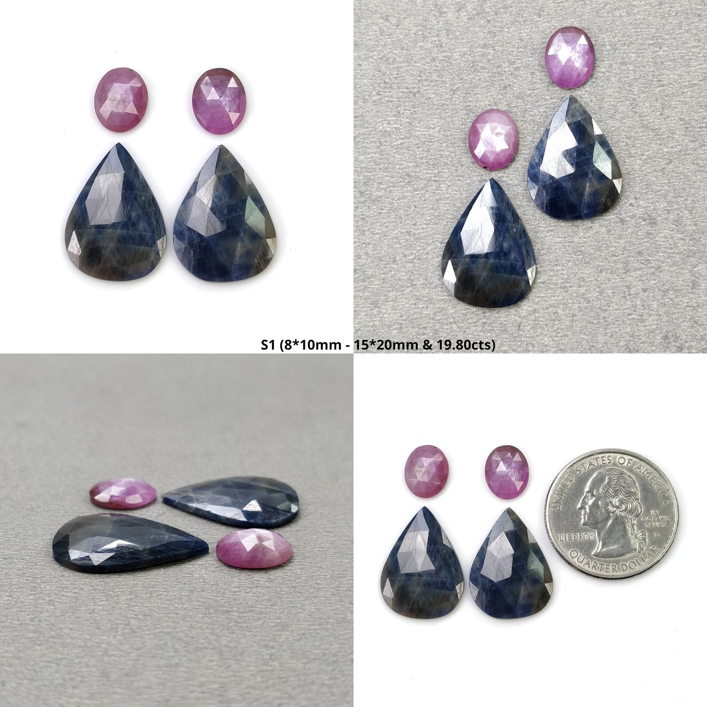 MULTI SAPPHIRE Gemstone Rose Cut : Natural Untreated Unheated Sapphire Bi-Color Pear Shape 4pcs