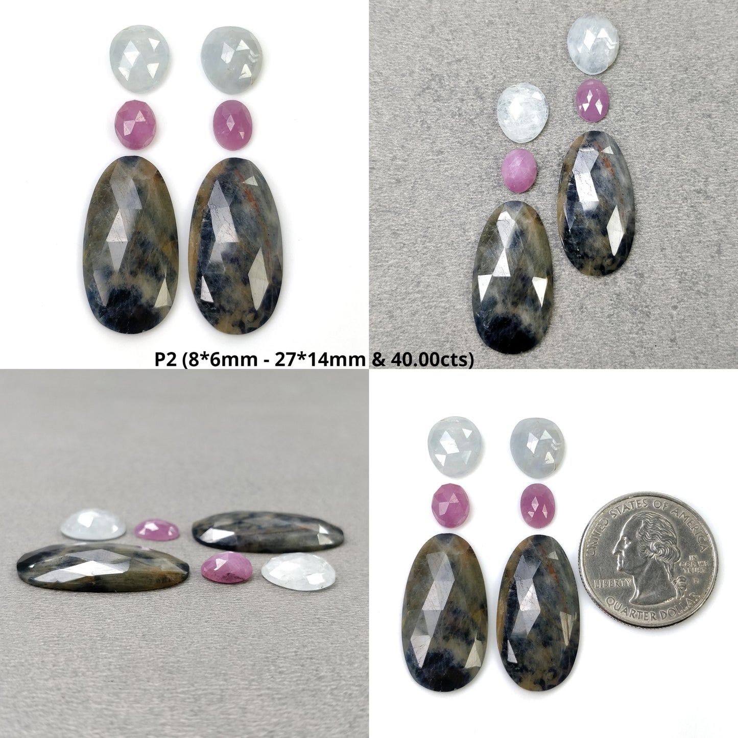MULTI SAPPHIRE Gemstone Rose Cut : Natural Untreated Unheated Sapphire Bi-Color Uneven Pear Oval Shape 4pcs 6pcs