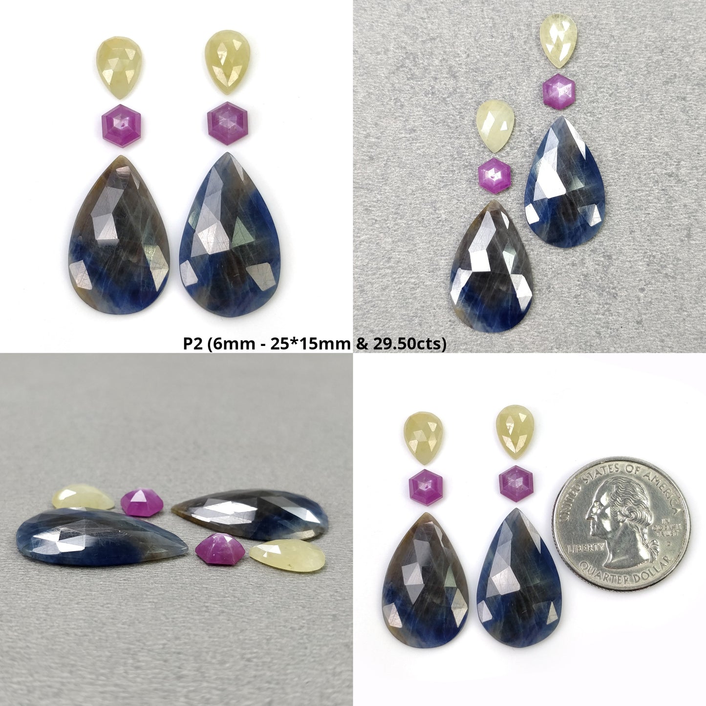MULTI SAPPHIRE Gemstone Rose & Step Cut : Natural Untreated Unheated Sapphire Bi-Color Uneven Pear Oval Shape 6pcs