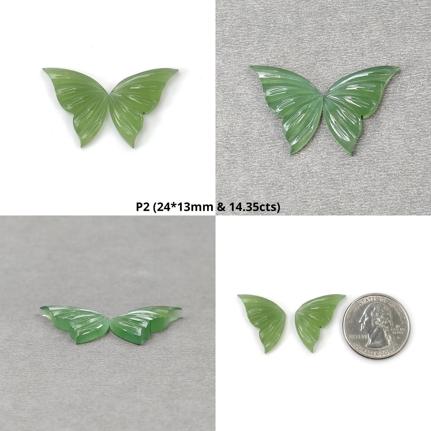 ANTIGORITE SERPENTINE Gemstone Carving : Natural Untreated Green Serpentine Hand Carved Butterfly Pair