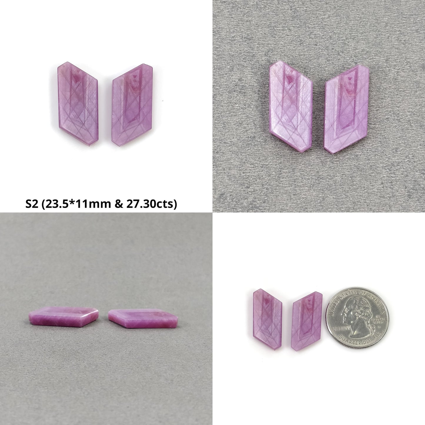 Sapphire Gemstone Flat Slices : Natural Untreated Rosemary Pink Sapphire Uneven Hexagon Shape 2pcs