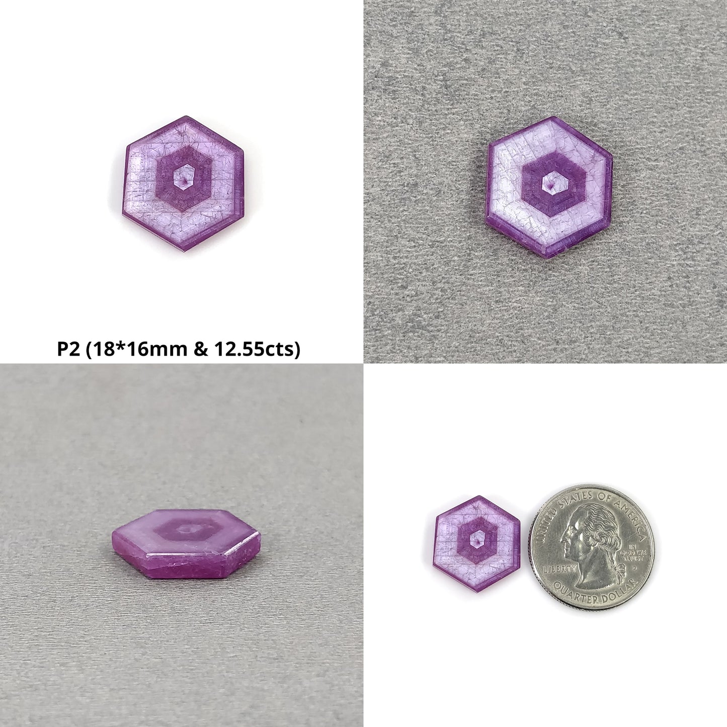 Sapphire Gemstone Flat Slices : Natural Untreated Rosemary Pink Sapphire Hexagon Shape