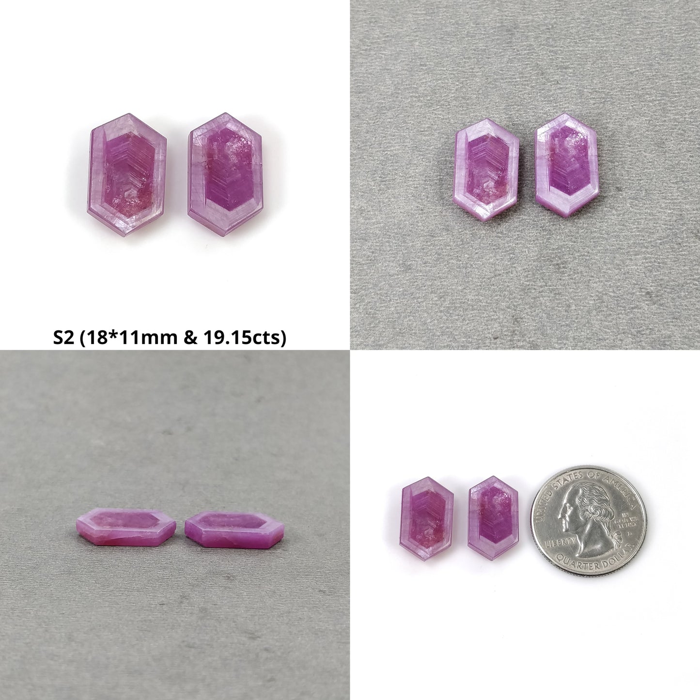 Sapphire Gemstone Flat Slices : Natural Untreated Rosemary Pink Sapphire Hexagon Shape Sets
