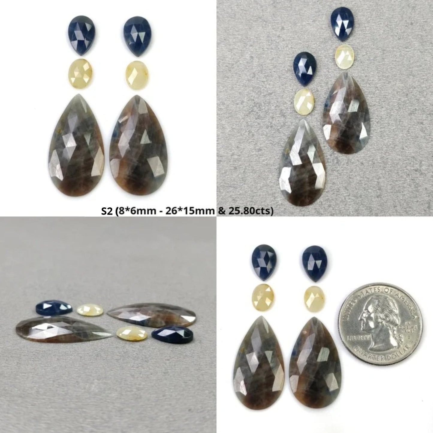 Sapphire Gemstone Rose & Step Cut : Natural Untreated Unheated Multi Sapphire Bi-Color Pear Oval Uneven Shape 6pcs Sets