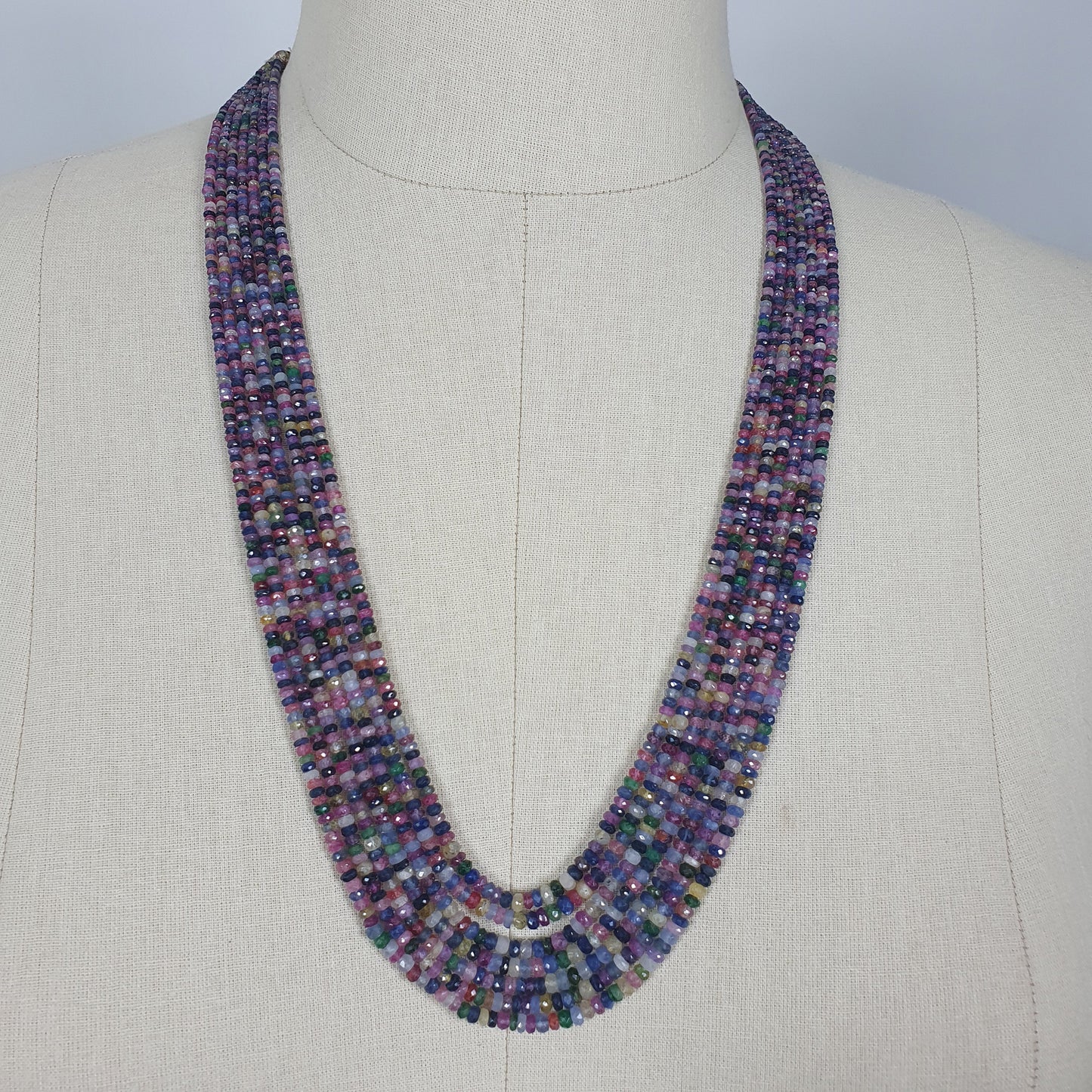 MULTI SAPPHIRE Gemstone NECKLACE : Natural Untreated Sapphire Faceted Shaded Rondelle Checker Cut Beads Necklace 19.2" - 22.2"