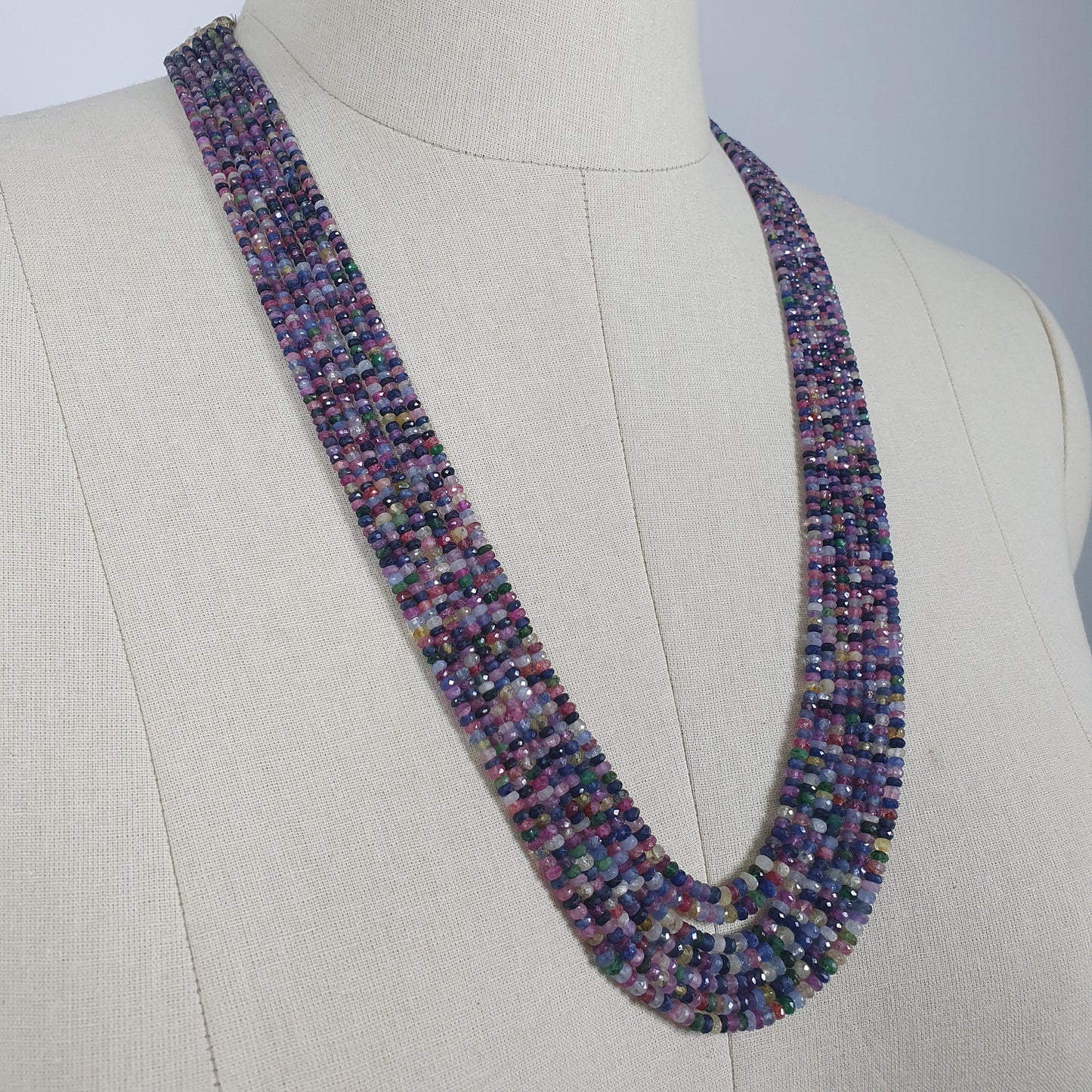 MULTI SAPPHIRE Gemstone NECKLACE : Natural Untreated Sapphire Faceted Shaded Rondelle Checker Cut Beads Necklace 19.2" - 22.2"