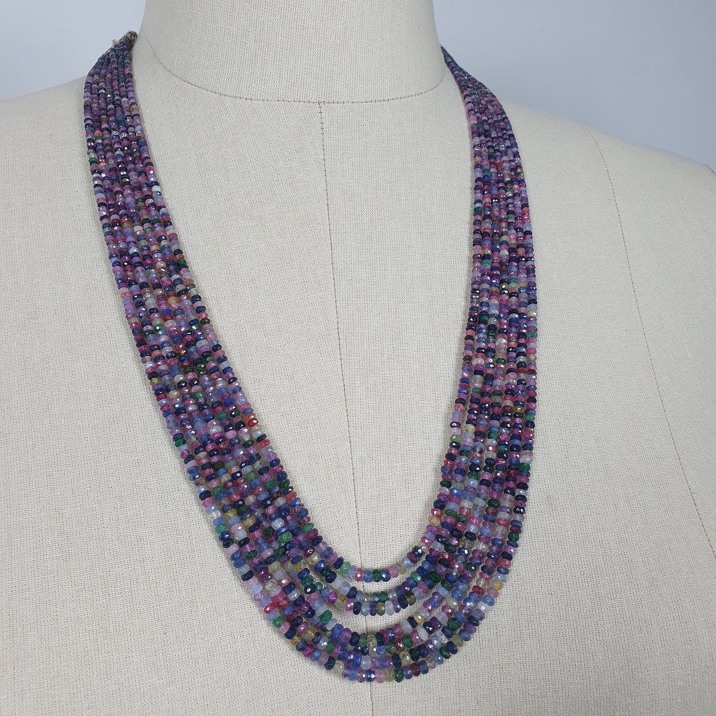 Natural Untreated MULTI SAPPHIRE Gemstone Faceted Shaded Rondelle Checker Cut Beads Necklace 18.2" - 20.2"