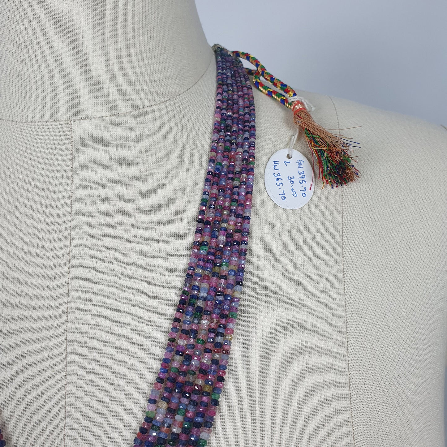 Natural Untreated MULTI SAPPHIRE Gemstone Faceted Shaded Rondelle Checker Cut Beads Necklace 18.2" - 20.2"