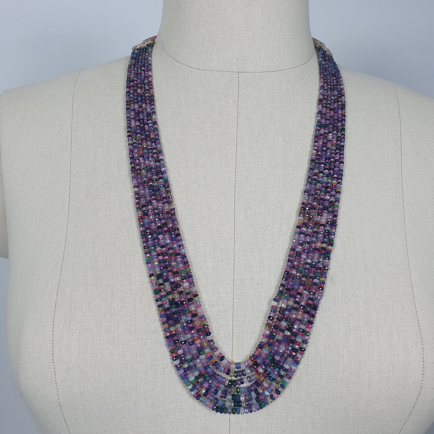 MULTI SAPPHIRE Gemstone NECKLACE : Natural Untreated Sapphire Faceted Shaded Rondelle Checker Cut Beads Necklace 19.2" - 22.2"