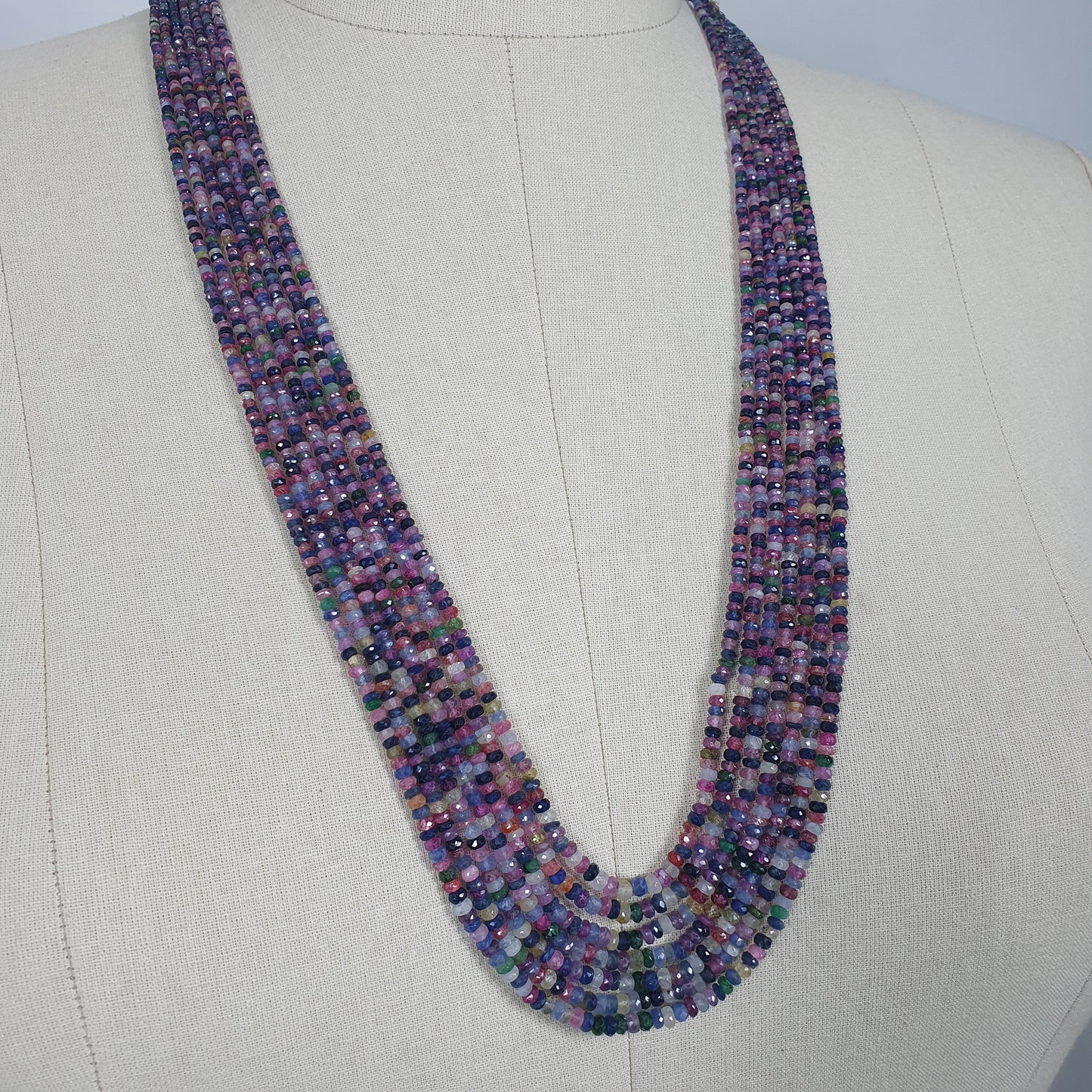 MULTI SAPPHIRE Gemstone NECKLACE : Natural Untreated Sapphire Faceted Shaded Rondelle Checker Cut Beads Necklace 19.2" - 22.2"
