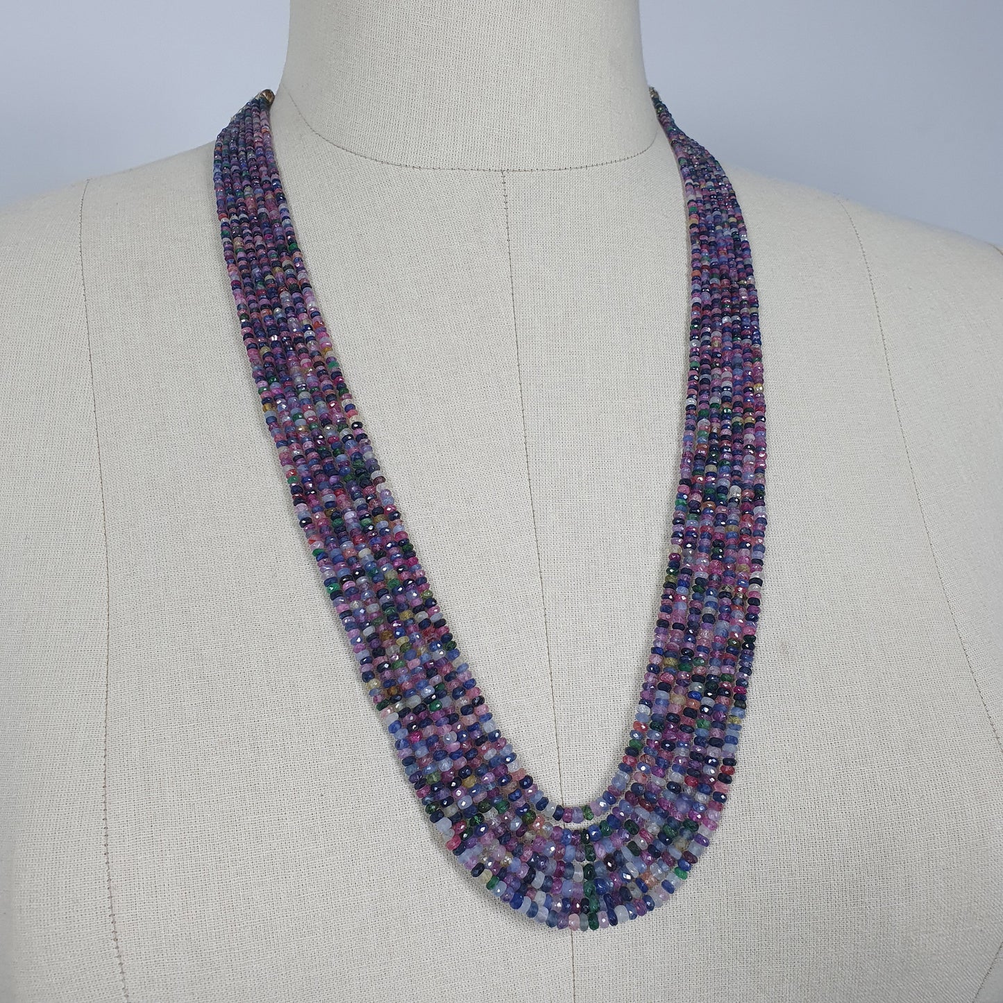 MULTI SAPPHIRE Gemstone NECKLACE : Natural Untreated Sapphire Faceted Shaded Rondelle Checker Cut Beads Necklace 19.2" - 22.2"