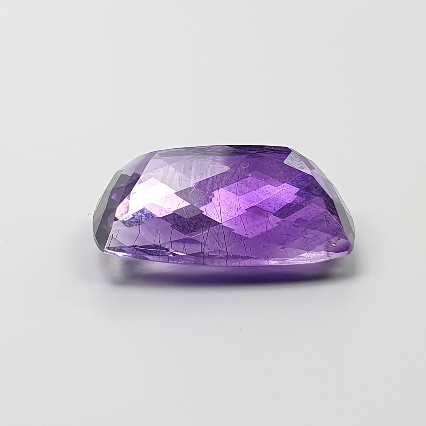 Purple RUTILE AMETHYST Quartz Gemstone Checker Cut : 17.00cts Natural Untreated Amethyst Cushion Shape 21*15mm (With Video)