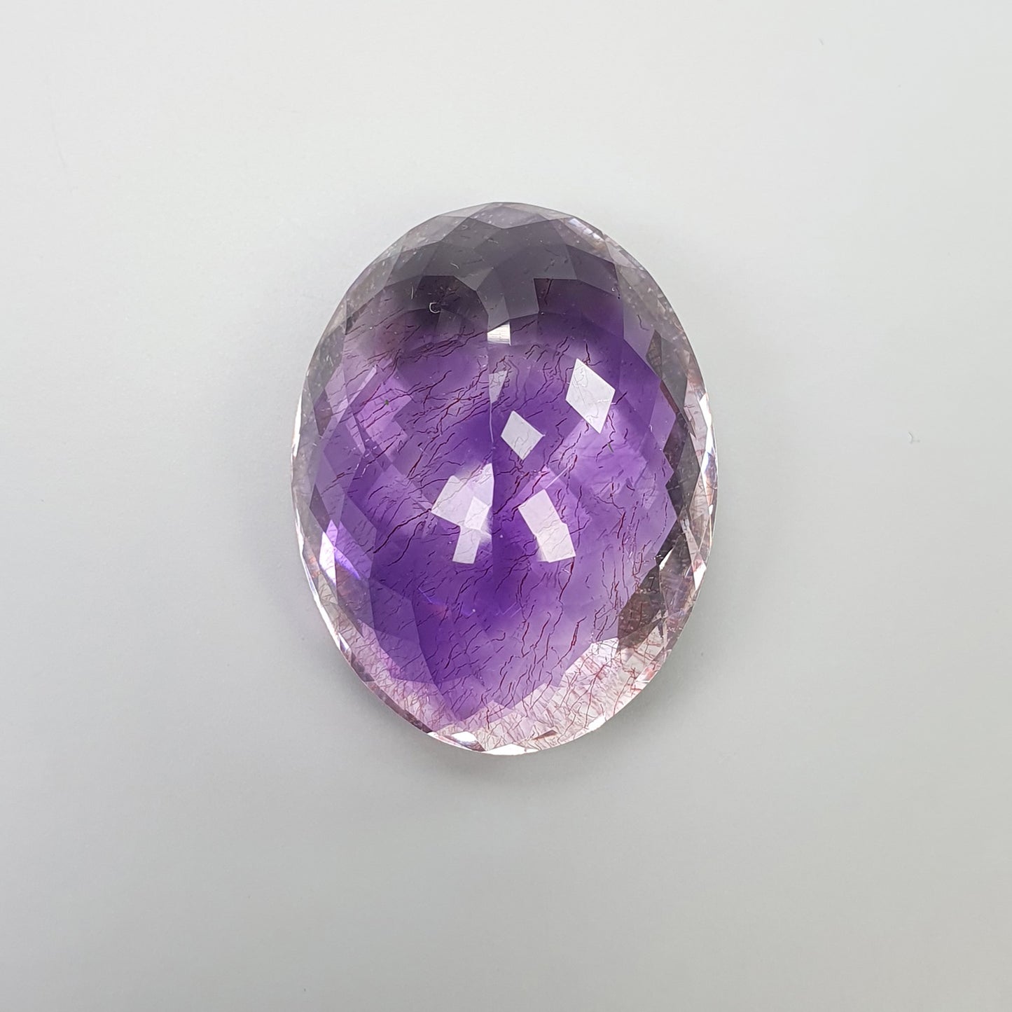 PURPLE RUTILE AMETHYST Quartz Gemstone Checker Cut : 45.00cts Natural Untreated Amethyst Oval Shape 27*21mm (With Video)