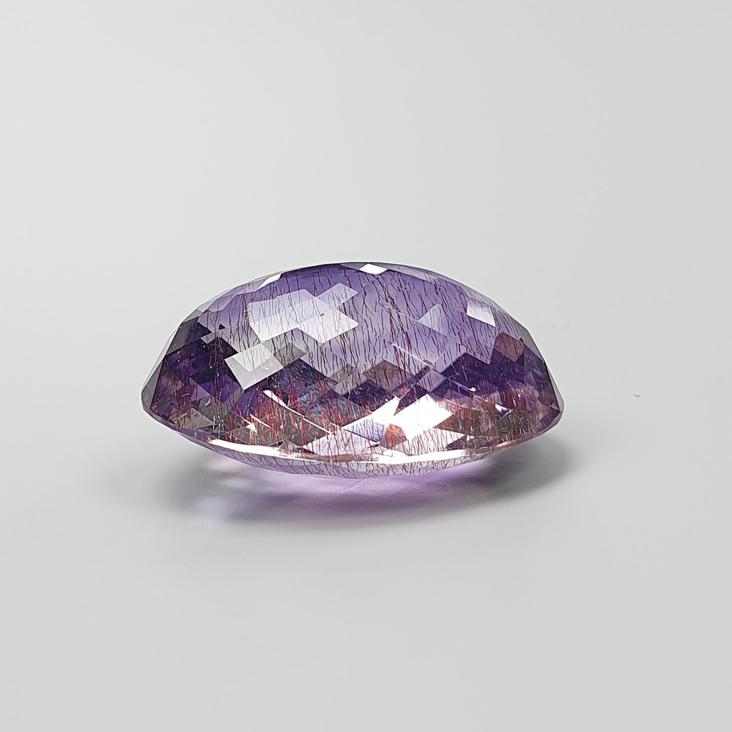 PURPLE RUTILE AMETHYST Quartz Gemstone Checker Cut : 45.00cts Natural Untreated Amethyst Oval Shape 27*21mm (With Video)