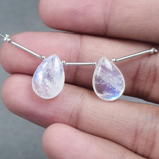 RAINBOW MOONSTONE Gemstone Loose Beads : 12.60cts Natural Untreated Unheated Moonstone Pear Shape 14*10mm Pair (With Video)
